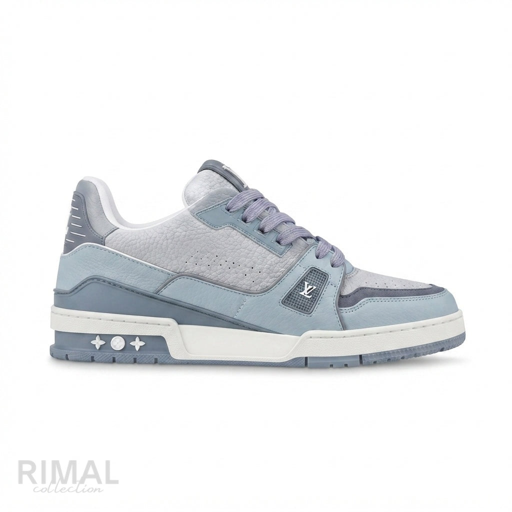 Louis Vuitton LV Trainer Sneakers – Light Blue & Grey Leather - View 4