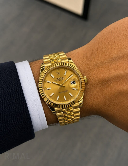 Rolex | Datejust 41 Oystersteel Fluted Watch – White / Gold / Chocolate Brown – Product Image 1
