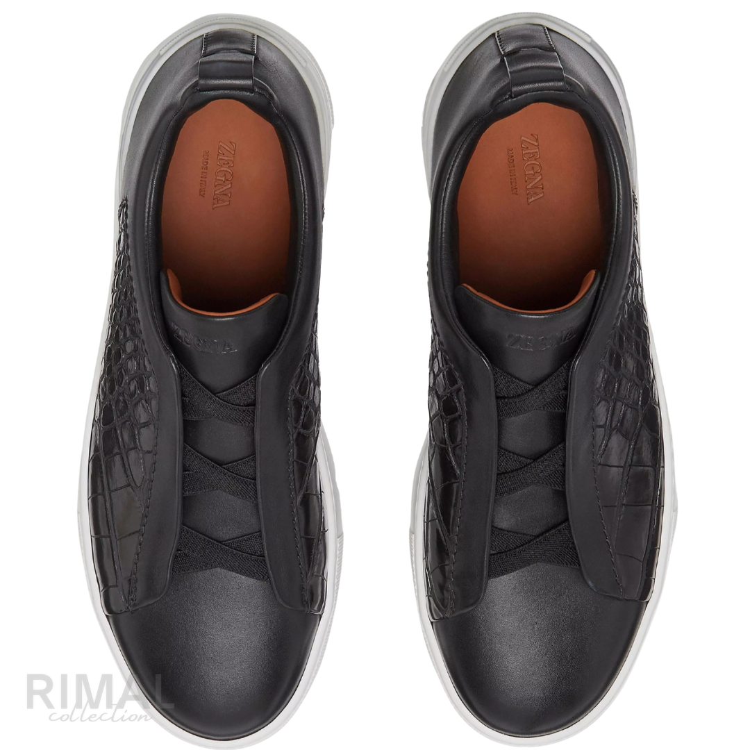 Zegna Triple Stitch Sneaker – Black Alligator Leather – View 2