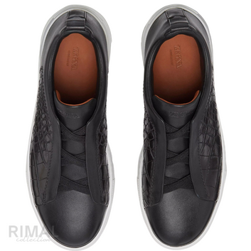 Zegna Triple Stitch Sneaker – Black Alligator Leather – View 2