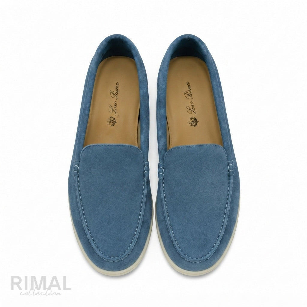 Loro Piana Summer Walk Suede Loafers – Light Blue - View 1