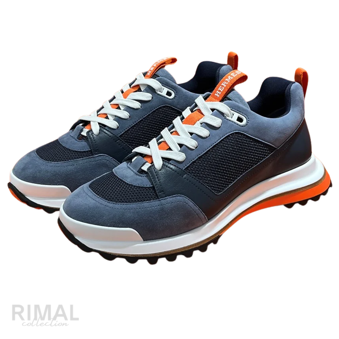 HERMÈS Leader Sneaker Multicolore Bleu Suede Leather Orange