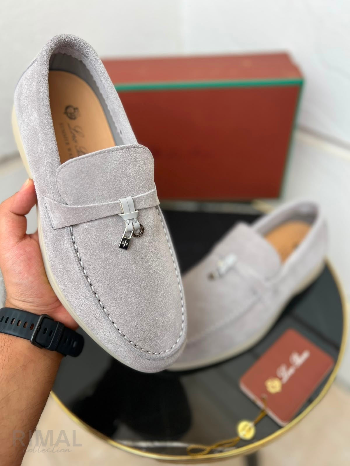 Loro Piana Summer Walk Suede Loafers – Light Grey - View 5