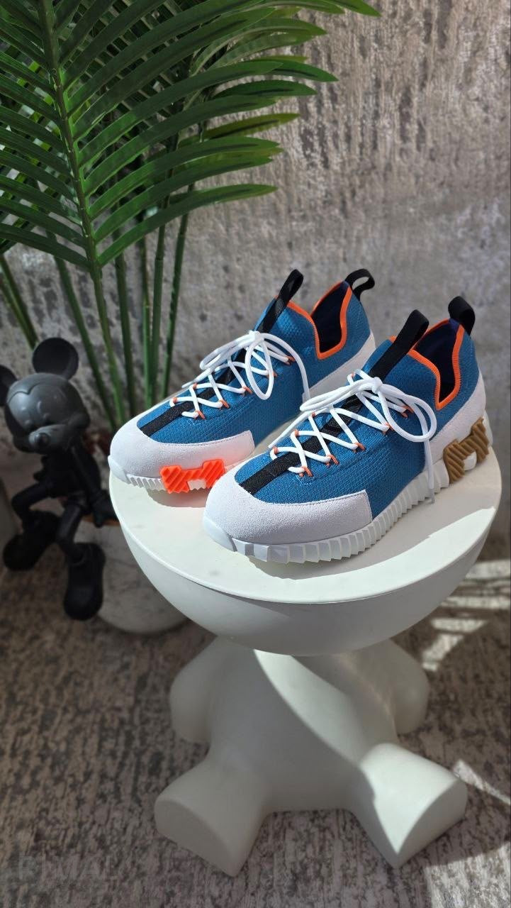 HERMÈS Lift Slip-On Sneakers - Multicolor Bleu Turquin Knit & Suede