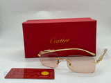 كارتييه | نظارة شمسية Panthère de Cartier مستطيلة بدون إطار – ذهبي / أزرق فاتح