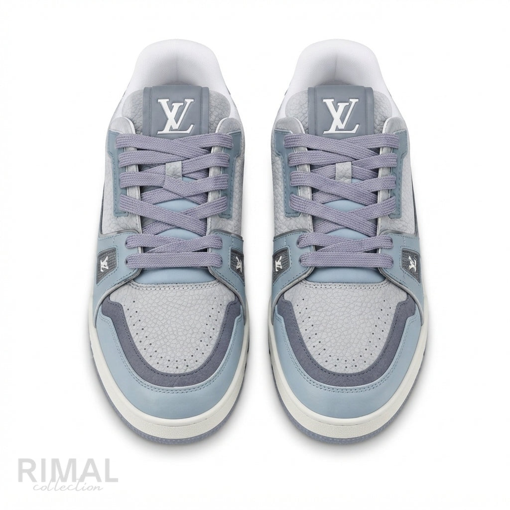 Louis Vuitton LV Trainer Sneakers – Light Blue & Grey Leather - View 1