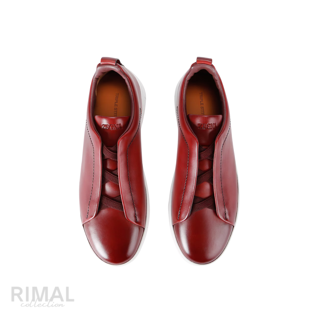 Zegna | Burgundy Leather Triple Stitch - View 3