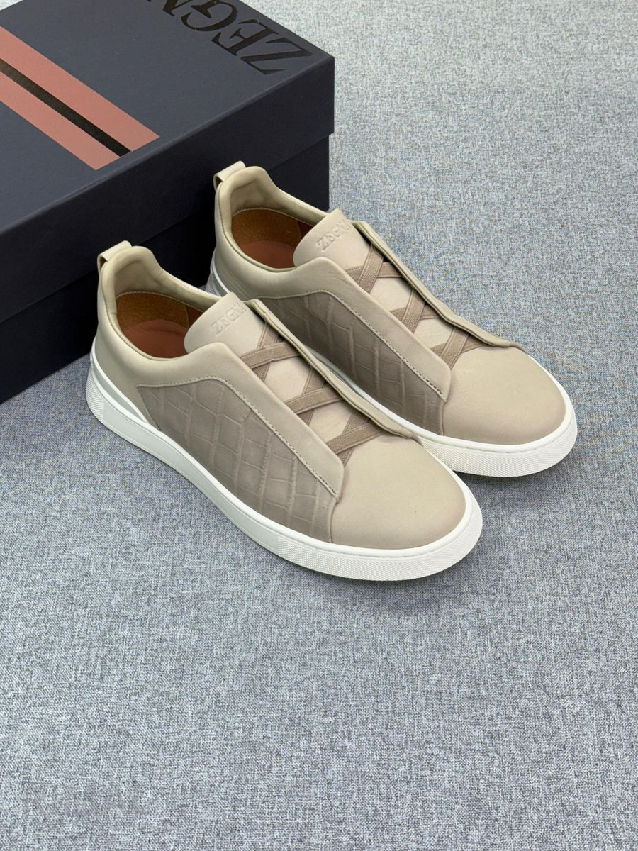 Zegna Footwear | Triple Stitch Suede Crocodile Beige