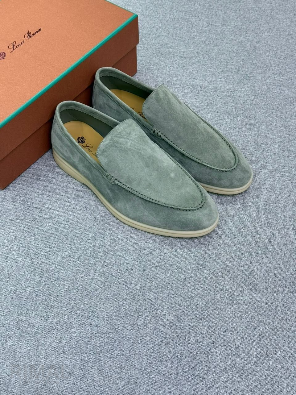Loro Piana Summer Walk Suede Loafers – Soft Sage Green - View 3