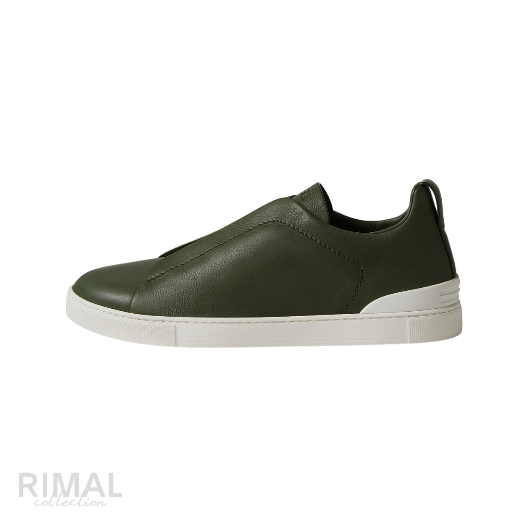 Zegna Triple Stitch Sneaker – Pine Green SECONDSKIN Leather – View 1