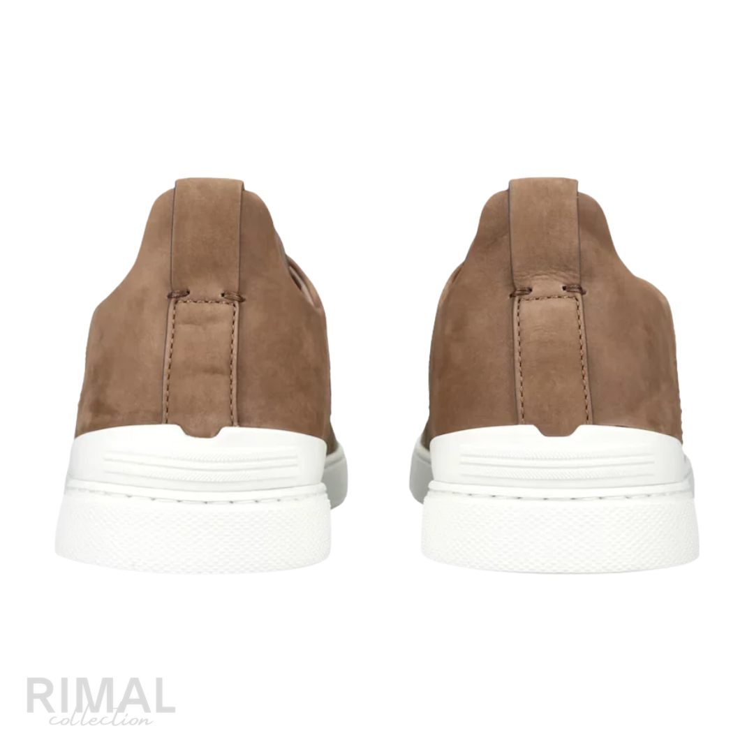 ZEGNA Light Taupe Triple Stitch™ Alligator Leather and Suede Slip-On Sneakers