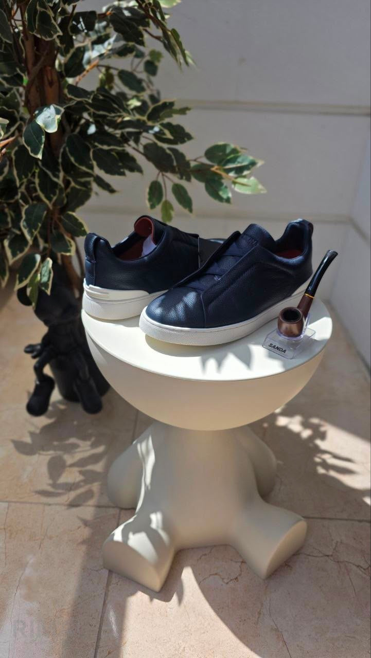 Zegna Triple Stitch Sneaker – Blue SECONDSKIN Leather – View 5