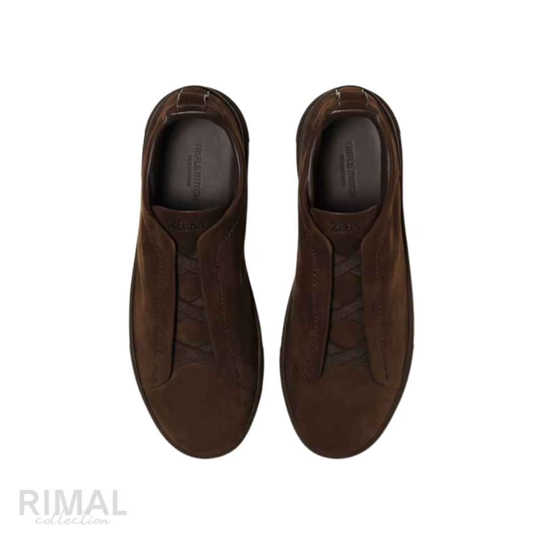 Zegna Triple Stitch Sneaker – Dark Brown SECONDSKIN Leather – View 4