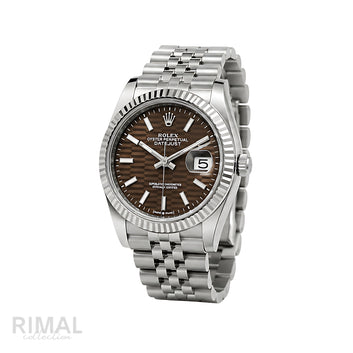 Rolex Datejust Brown Dial Fluted Bezel Silver Watch - image 2