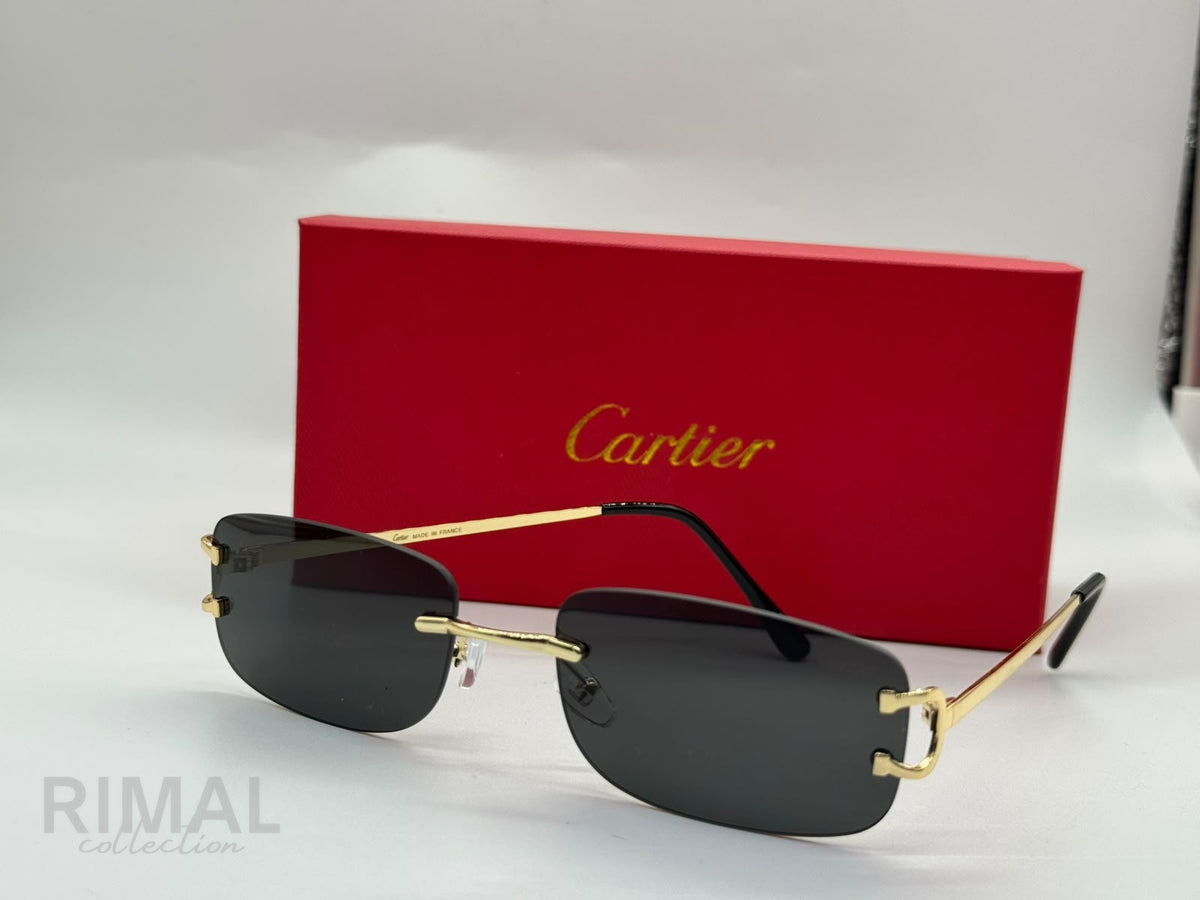 Cartier | Panthère de Cartier Rimless Sunglasses – Gold / Blue – Product Image 1