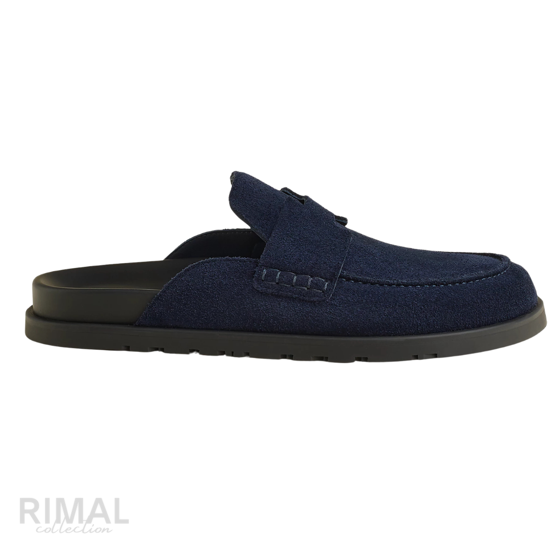 HERMÈS Go Mules - Bleu Océan Navy Suede Luxury Slip-On Slippers