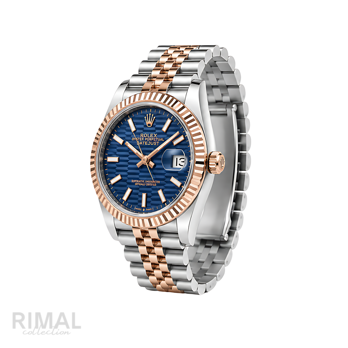 Rolex Datejust Blue Waffle Dial Two Tone Rose Gold Watch - image 3