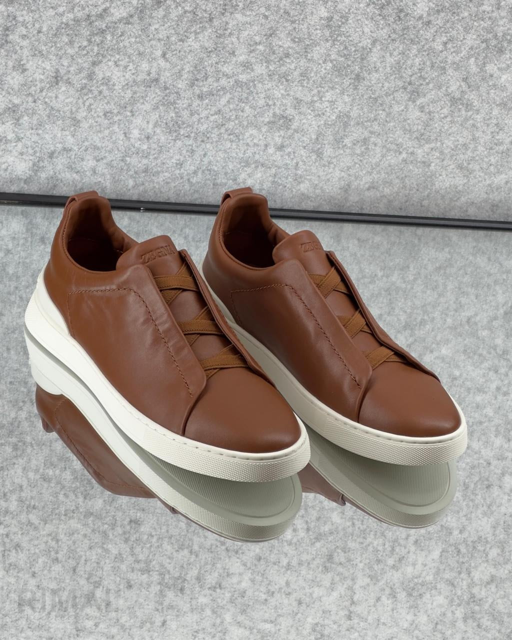 ZEGNA Triple Stitch™ Taupe Leather Sneakers