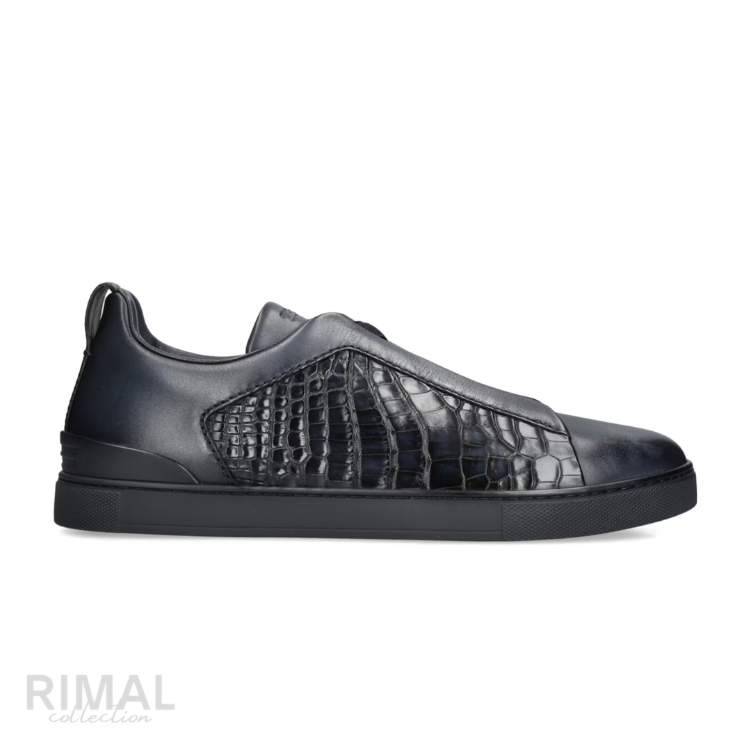 Zegna Triple Stitch Leather Low-Top Sneakers – Black - View 1
