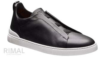 Zegna Triple Stitch Black Sneaker - Leather | Men