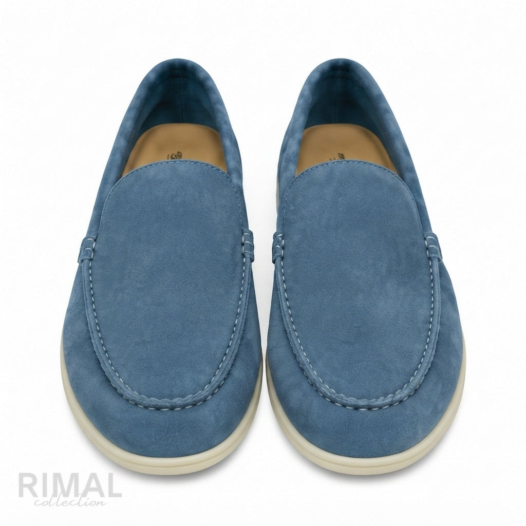 Loro Piana Summer Walk Suede Loafers – Light Blue - View 3