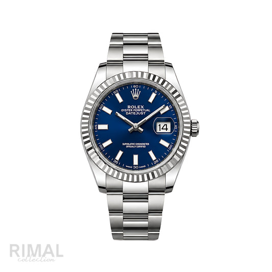 Rolex Datejust Blue Dial Fluted Bezel Silver Watch - image 1
