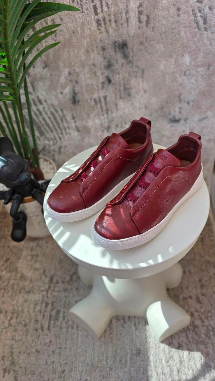 Zegna Triple Stitch Sneakers – Burgundy Leather - View 1