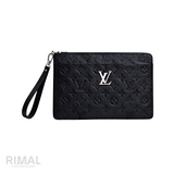 Louis Vuitton Black Leather Canvas Wrist Pouch