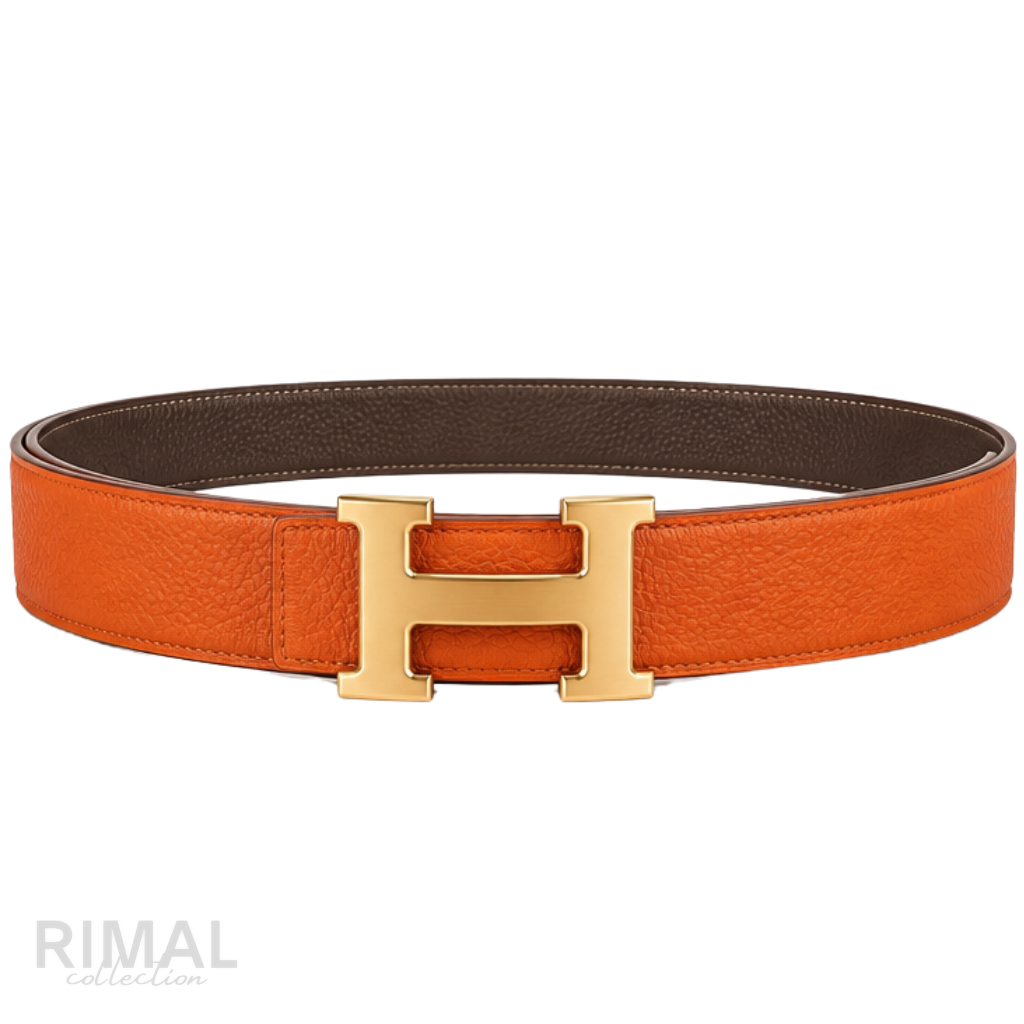 Hermes Orange Gold Logo Belt - image 3