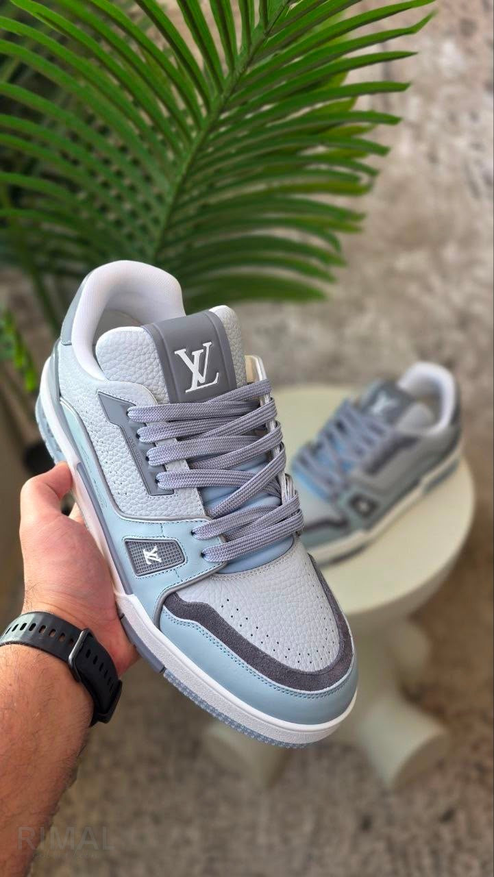 Louis Vuitton LV Trainer Sneakers – Light Blue & Grey Leather - View 3