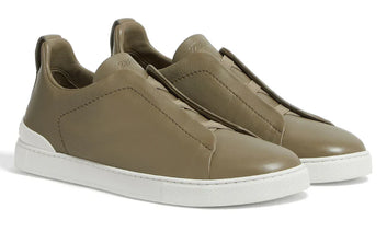 Zegna Triple Stitch Olive Green Sneaker | Men