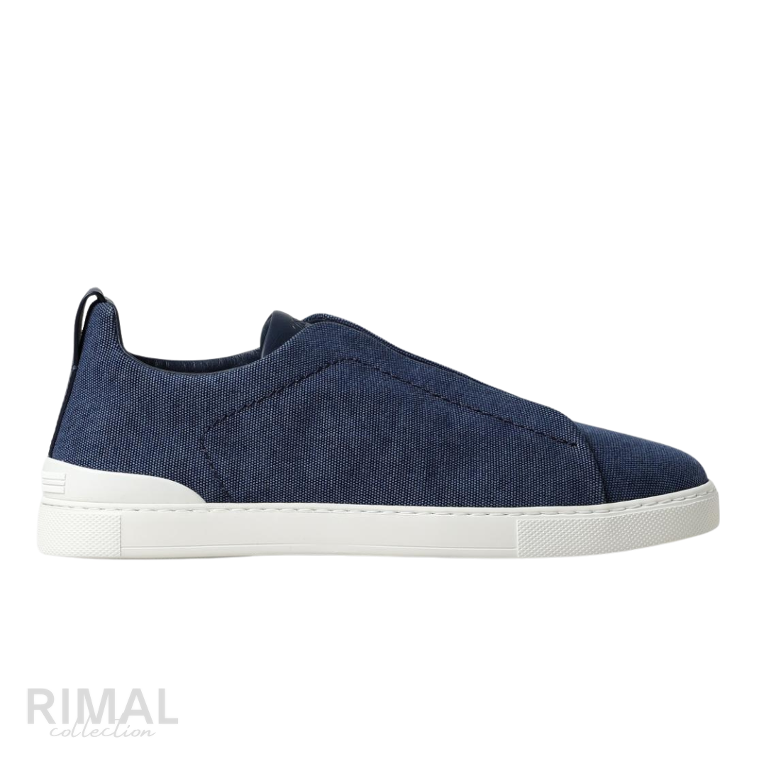 Zegna Triple Stitch Denim Blue Sneakers - View 1