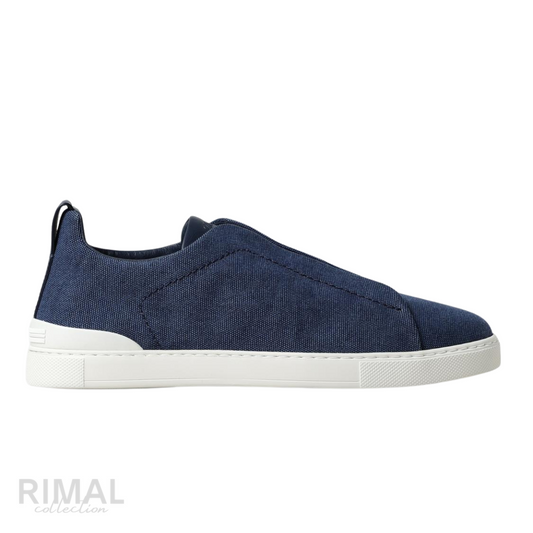 Zegna Triple Stitch Denim Blue Sneakers - View 1