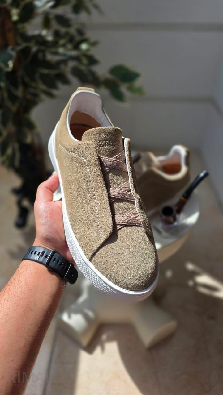 ZEGNA Triple Stitch Suede Sneakers tan suede