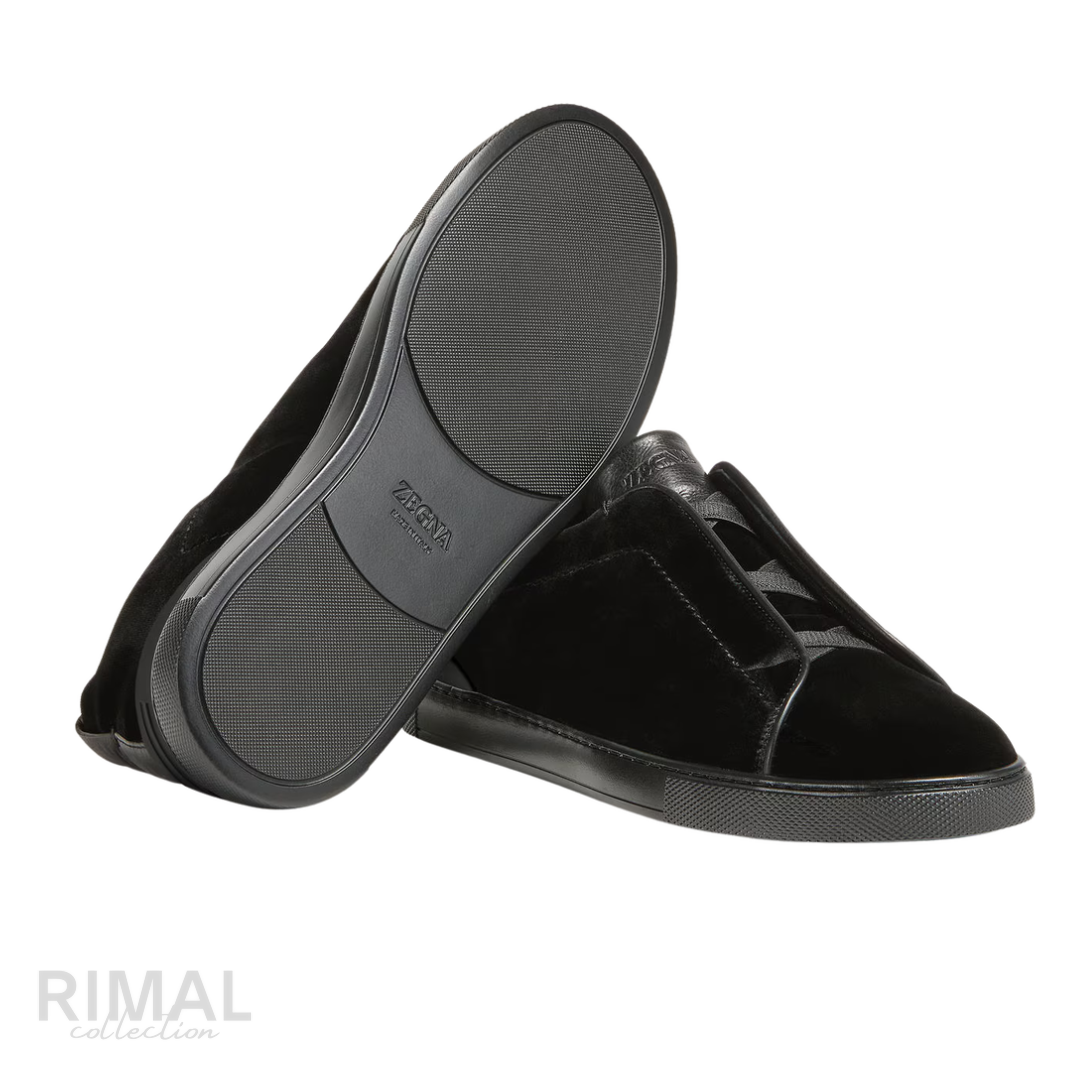 Zegna Triple Stitch Sneaker – Black Velvet – View 4