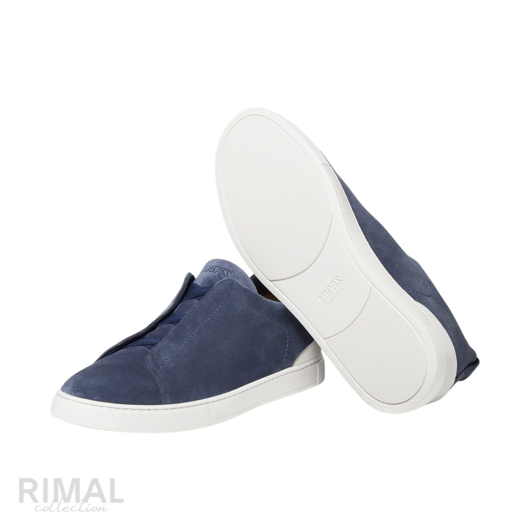 Zegna | Utility Blue Suede Triple Stitch Sneakers - View 3