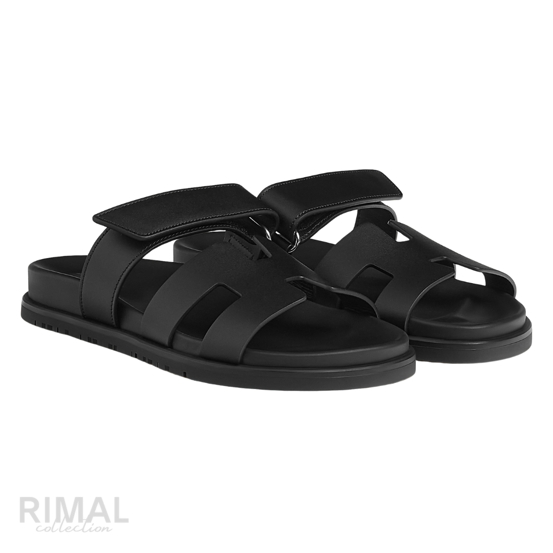 HERMÈS Chypre Sandals Leather All Black Noir Monochrome