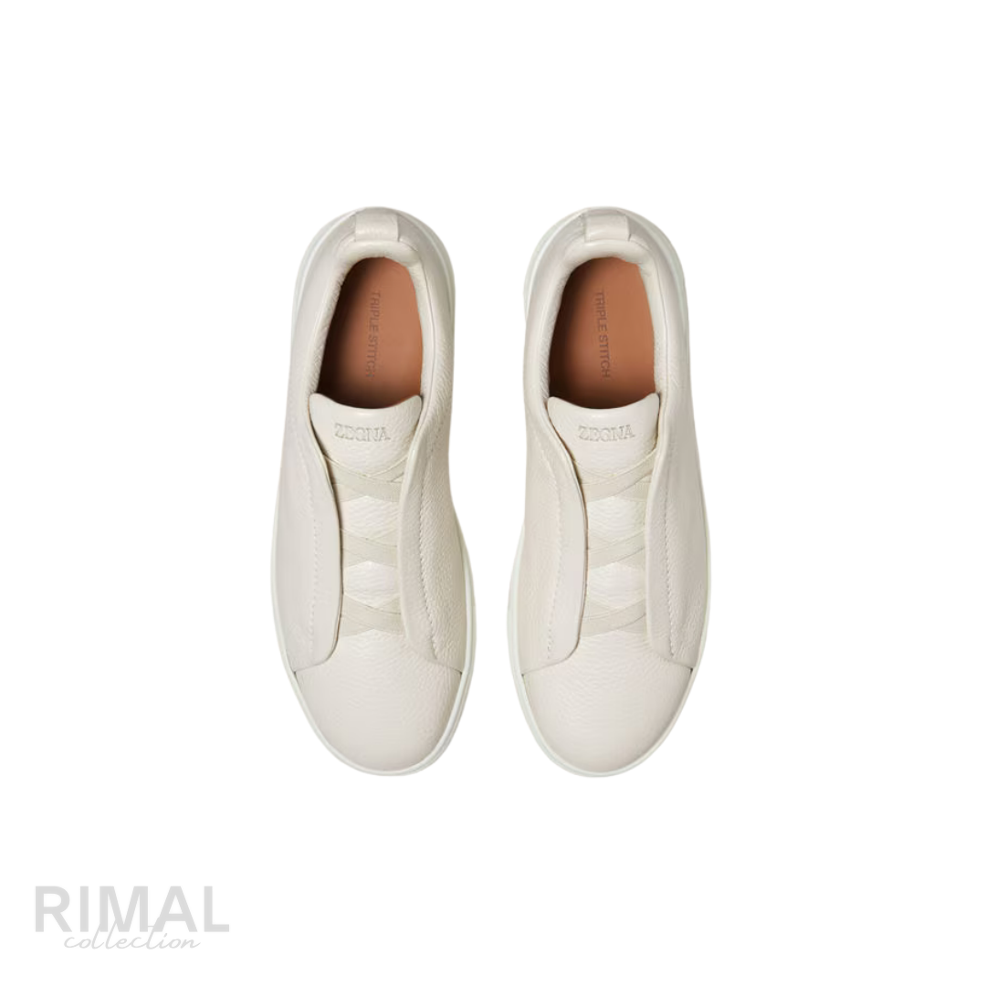 Zegna Triple Stitch Sneaker – White Deerskin – View 4