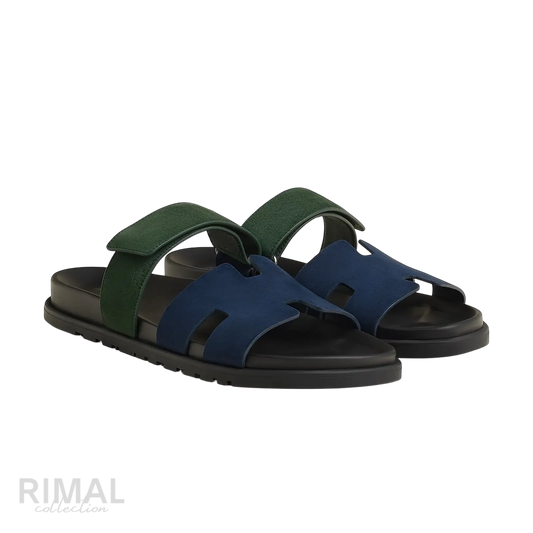 Hermès Chypre Sandals – Bleu Océan / Vert Bouteille - View 1