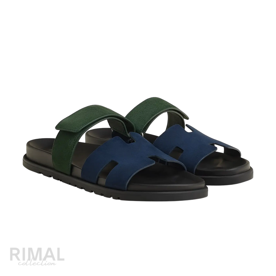 Hermès Chypre Sandals – Bleu Océan / Vert Bouteille