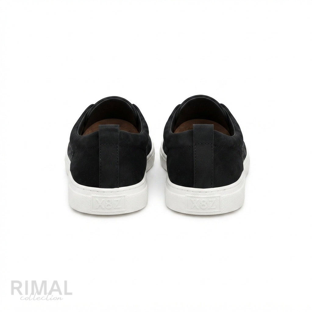 Zegna Triple Stitch Alligator-Pattern Slip-On Sneakers – Black - View 2