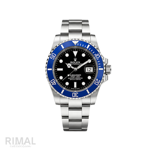 Rolex Submariner Date Black Dial Blue Bezel Silver Watch - image 1