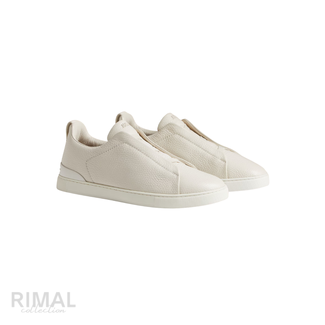 Zegna Deerskin Triple Stitch White Sneakers - View 3