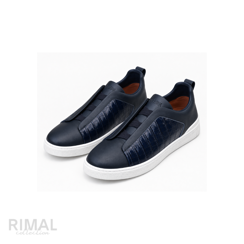 Zegna Triple Stitch Sneakers – Dark Blue - View 1