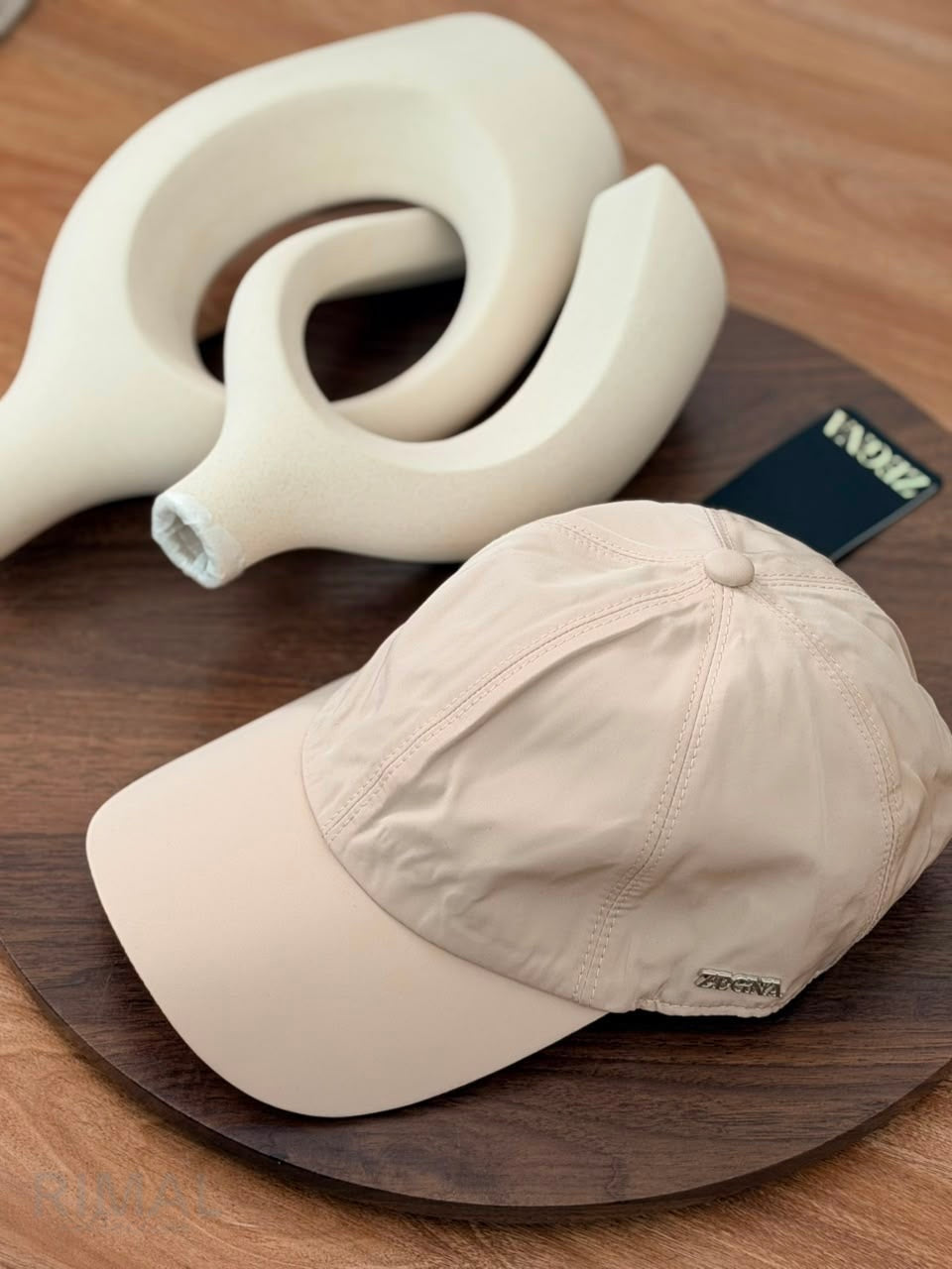 Zegna | Technical Fabric Baseball Cap – Beige Cream Water-Repellent Luxury Hat with Metal Logo Plaque - View 5