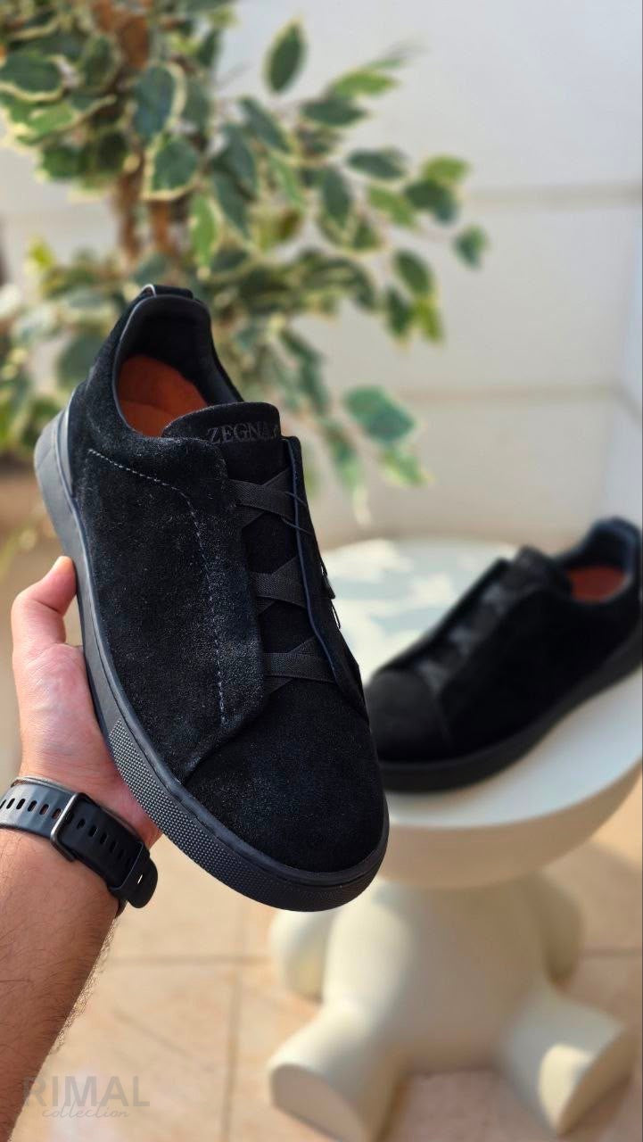 Zegna Triple Stitch Sneaker – Black Velvet – View 6