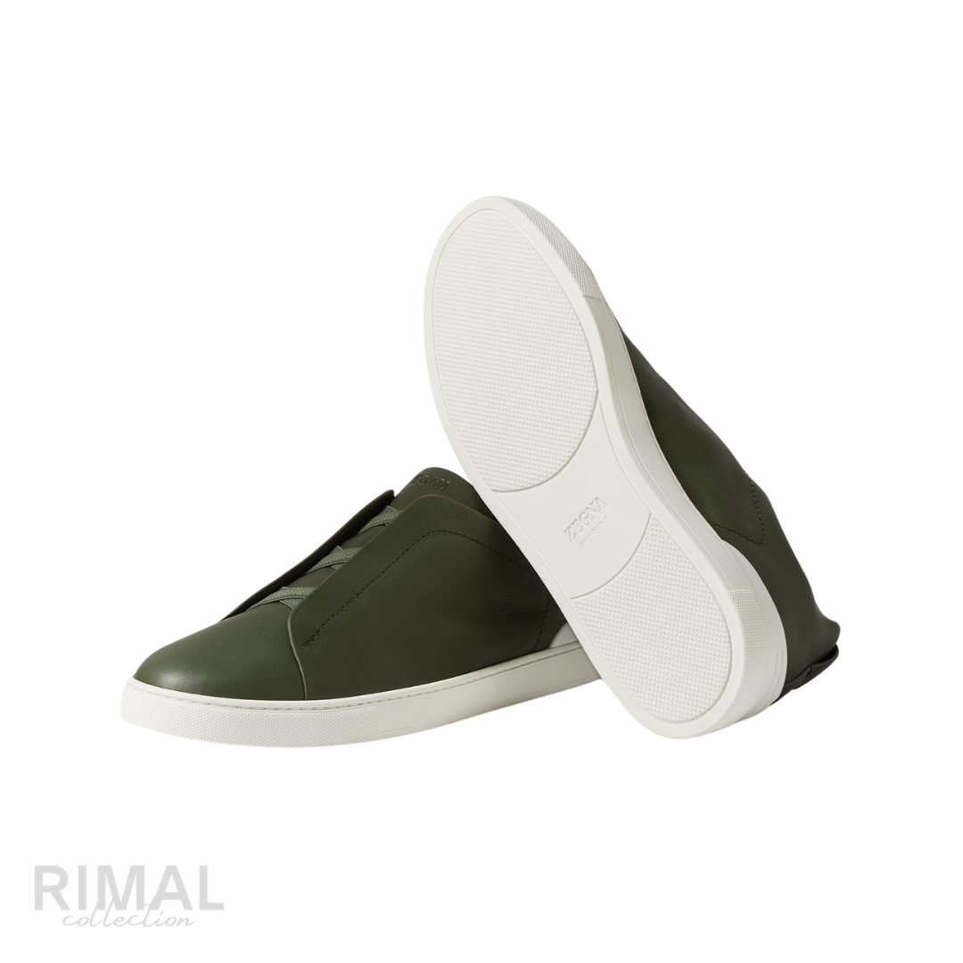 Zegna Triple Stitch Sneaker – Pine Green SECONDSKIN Leather – View 3