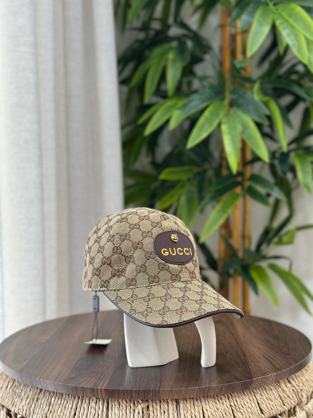 Gucci GG Canvas Baseball Hat with Leather Visor (Beige/Ebony & Tan)