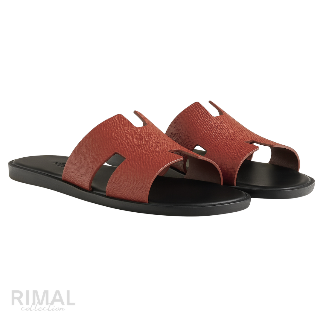 HERMÈS Izmir Leather Sandals - Brique Red Rouge H Men s Luxury Slides