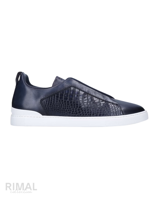 Zegna Crocodile-Pattern Sneakers – Navy Blue - View 1